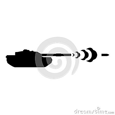 Tank shooting projectile shell military smoking after shot war battle concept icon black color vector illustration image flat Vector Illustration