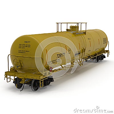 Tank Train yellow Car on white. 3D illustration Cartoon Illustration