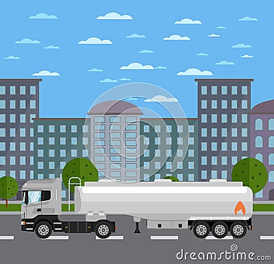 Tank truck on road in city Vector Illustration
