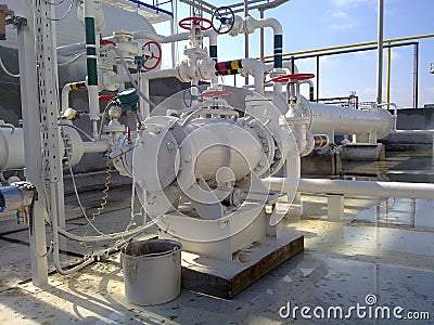 Tank the vertical steel. Capacities for storage of oil products Stock Photo