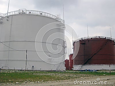 Tank the vertical steel. Capacities for storage of oil products Stock Photo