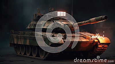 A Tank With A Woodland Camouflage Pattern And A Mounted Flamethrower. Generative AI Stock Photo
