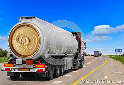 Tanker with chrome tanker on the highway Stock Photo