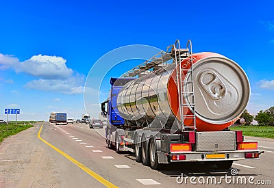 Tanker with chrome tanker on the highway Stock Photo