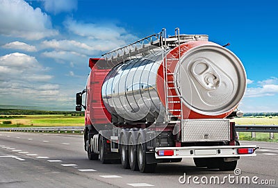 Tanker with chrome tanker on the highway Stock Photo