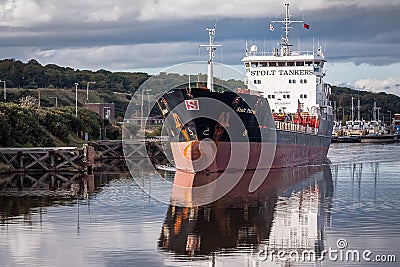 Tanker on the Manchester Ship Canal, England Editorial Stock Photo