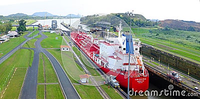 Tanker during the passage in Panama Canal Editorial Stock Photo