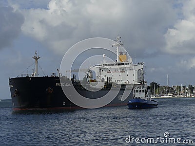 Tanker Ship under maneuvering operations Editorial Stock Photo