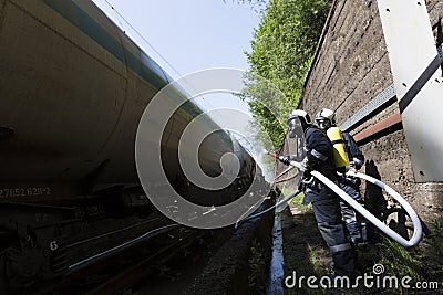 Tanker train fire extinguishing Editorial Stock Photo