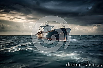 Tanker transporting oil or liquefied gas on the high seas, AI Generated Stock Photo