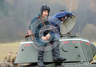 Tankman rest on tower Editorial Stock Photo