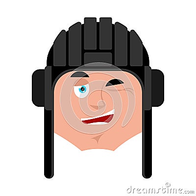 Tankman wink emoji. Russian soldier merry emotion avatar. Tankma Vector Illustration