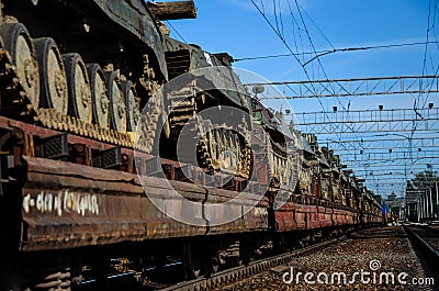 Tanks on a freight platform Stock Photo