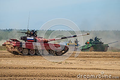 Tanks of the participating teams will leave the tank biathlon Editorial Stock Photo