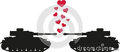 Tanks shooting love hearts Vector Illustration