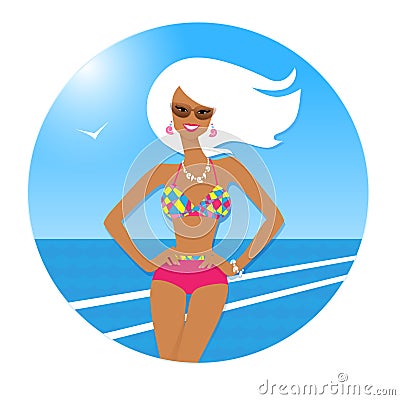 Tanned girl at the seaside Vector Illustration