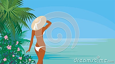 Tanned lady in a hat Vector Illustration