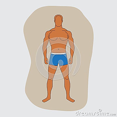 Tanned man in swimming trunks with slim figure Vector Illustration