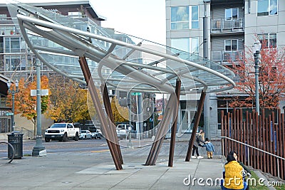 Tanner Springs Park Pavilion in Portland, OR Editorial Stock Photo
