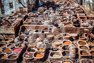 Tanners in Fes Editorial Stock Photo