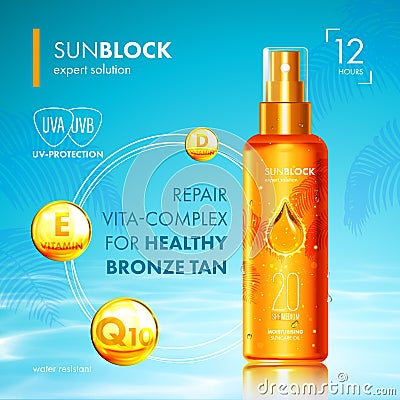 Tanning oil with UV protection and vitamins Stock Photo