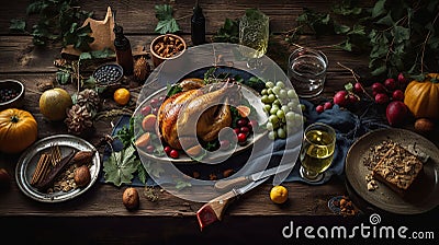 Tantalizing close-up photograph of Concept of Thanksgiving day, Autumn table setting, highlighting the rich flavors of the spices Stock Photo