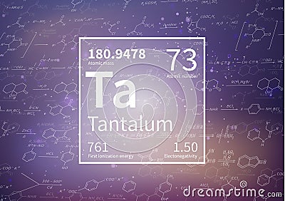 Tantalum chemical element with first ionization energy, atomic mass and electronegativity values on scientific Vector Illustration