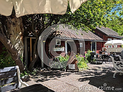 Tante Brune Cafe inner yard, Old Town of Sigtuna, Sweden Editorial Stock Photo