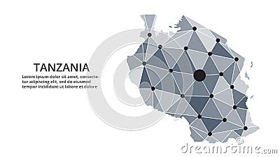 Tanzania communication network map. Vector image of a low poly global map with city lights. Map in the form of triangles and dots Vector Illustration