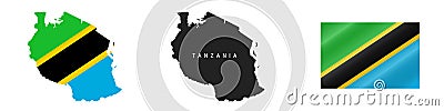 Tanzania. Detailed flag map. Detailed silhouette. Waving flag. Vector illustration Vector Illustration