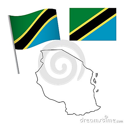 Tanzania flag and map Cartoon Illustration