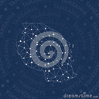 Tanzania network, constellation style country map. Vector Illustration