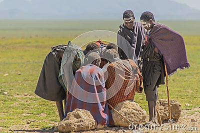 Tanzania - Original Masai inhabitents @ Serengeti National Park Editorial Stock Photo