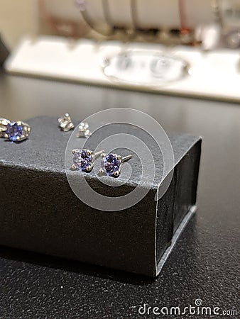 Tanzanite stud earrings with backs Editorial Stock Photo