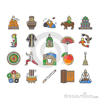 taoism yang yin ying chinese icons set vector Vector Illustration