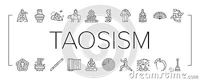 taoism yang yin ying chinese icons set vector Vector Illustration