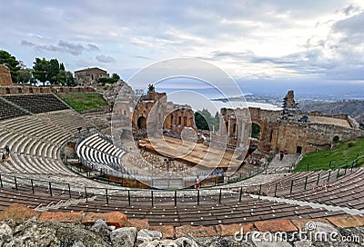 Taormina, Sicily, Italy. Antique greek roman theater Editorial Stock Photo