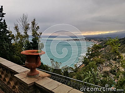 Taormina view on a cloudy day from a high point Stock Photo