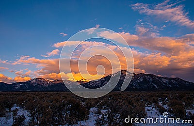 Taos New Mexico Snow covered Sangre De Cristo Range Stock Photo