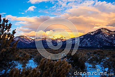 Taos New Mexico Snow covered Sangre Winter Desert Stock Photo