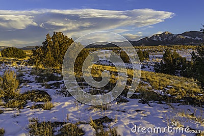 Taos NM Sunset Pinon Stock Photo