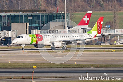TAP Air Portugal Embraer E-190LR jet in Zurich in Switzerland Editorial Stock Photo