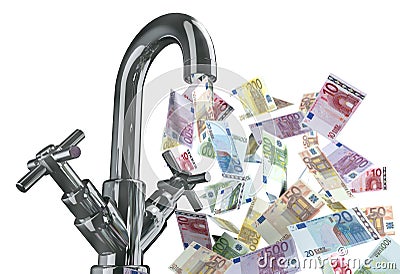 Tap water with euro banknotes Cartoon Illustration
