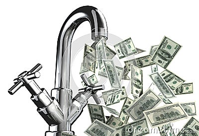 Tap water with U.S. dollar banknotes Cartoon Illustration