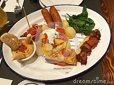 Tapas Sampling Plate in Barcelona Spain Editorial Stock Photo