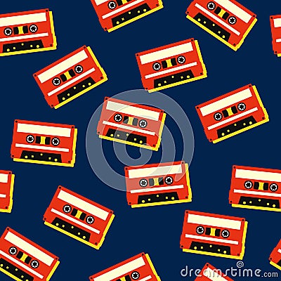 Tape cassette music retro vintage seamless pattern background Cartoon Illustration