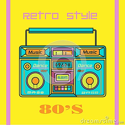 Tape recorder 90s .Retro music poster template Vector Illustration