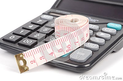 Tapeline and calculator Stock Photo