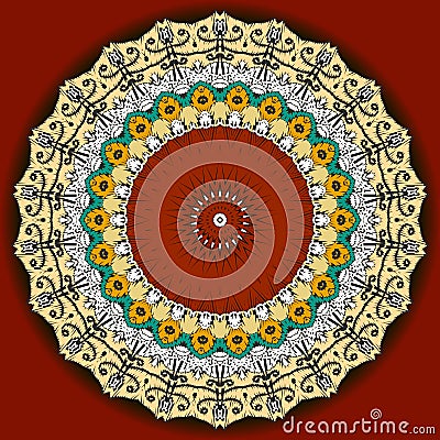 Tapestry ethnic colorful vector mandala pattern. Ornamental textured background. Tribal patterned grunge backdrop Vector Illustration