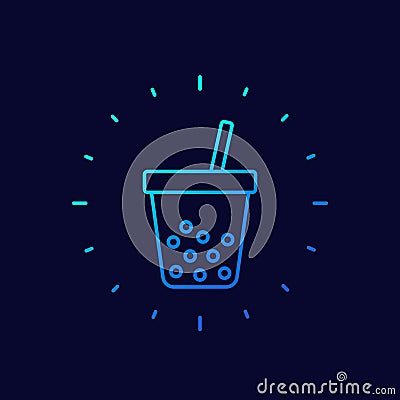 Tapioca drink, bubble tea line icon Vector Illustration
